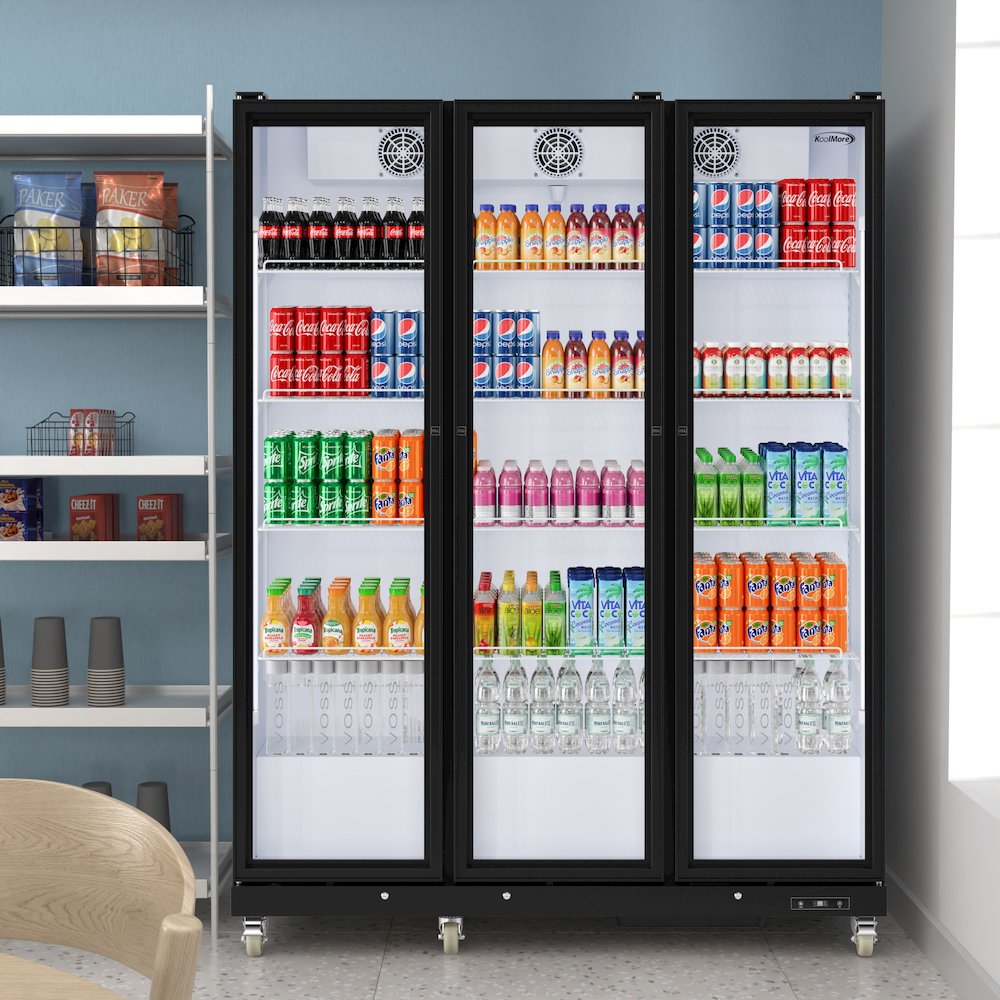 71 in. 3 Fully Glass Door Merchandiser Refrigerator, 46 cu. ft. in Black. Picture 4