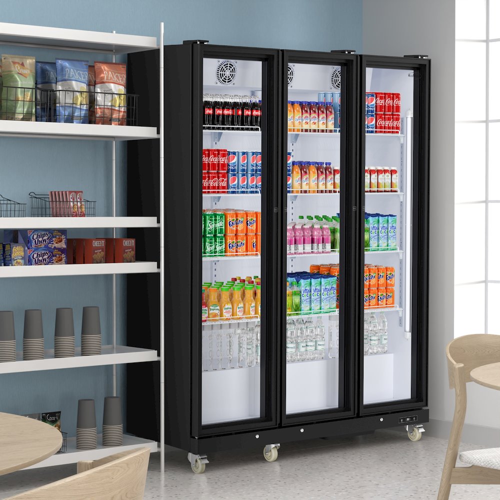 71 in. 3 Fully Glass Door Merchandiser Refrigerator, 46 cu. ft. in Black. Picture 5