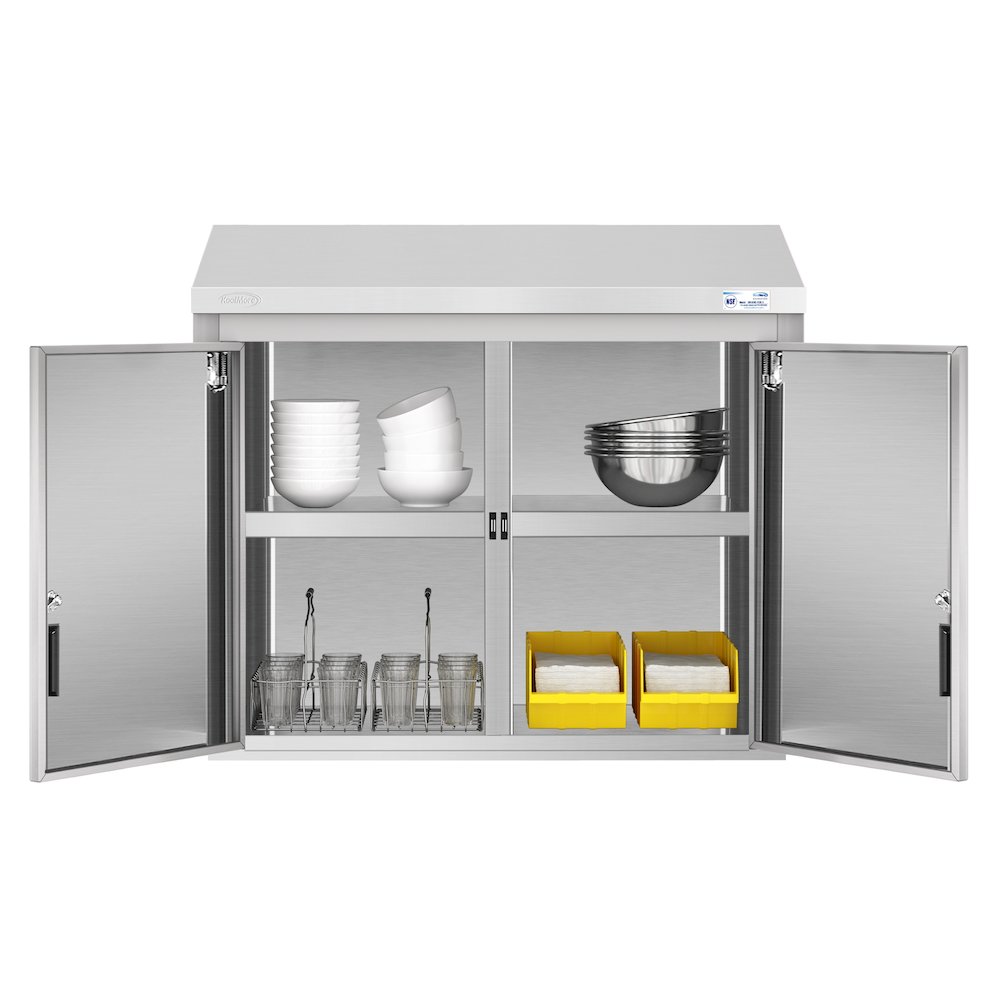 36 in. Kitchen Wall Cabinet with Hinged Doors and 2 shelves in Stainless-Steel. Picture 1