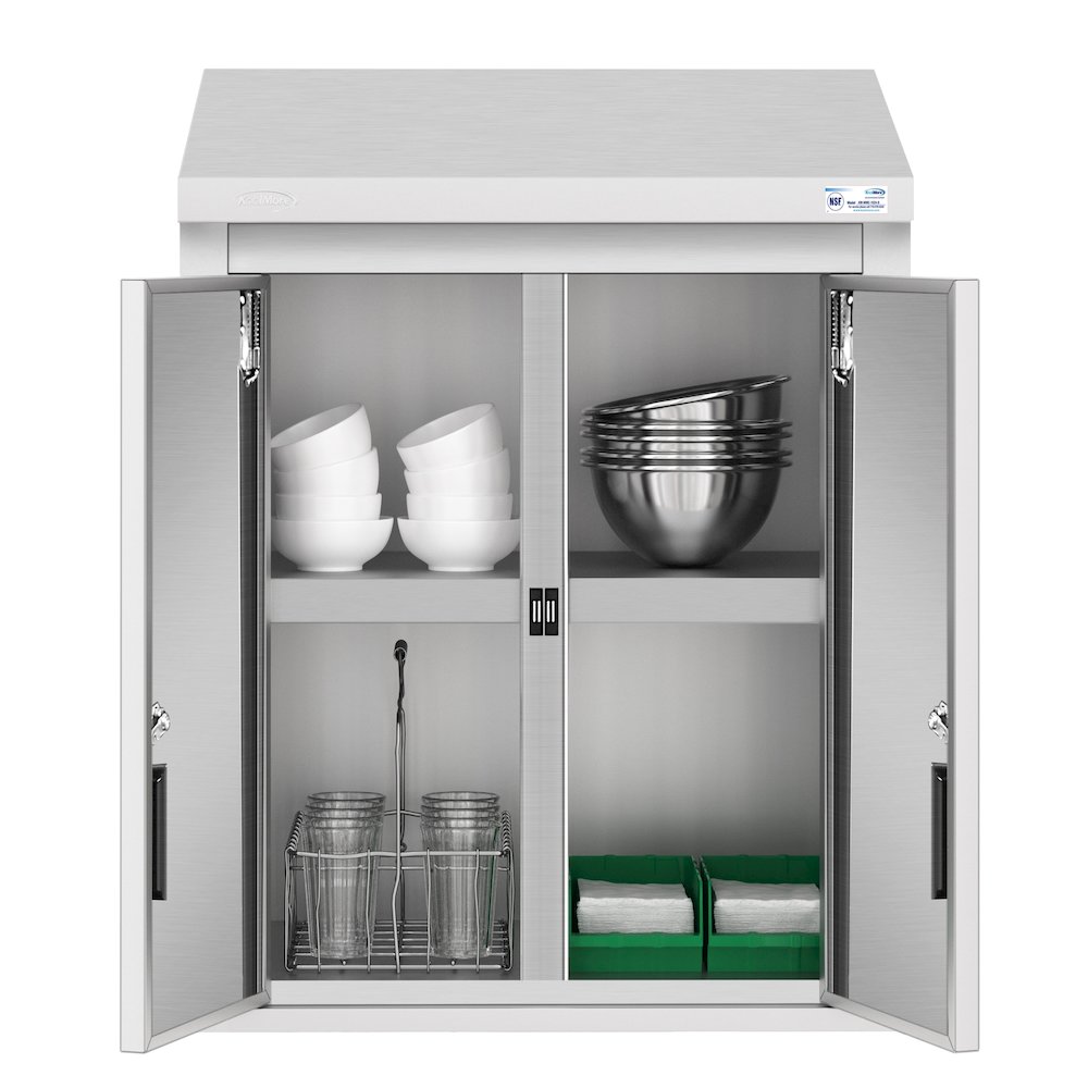 24 in. Kitchen Wall Cabinet with Hinged Doors and 2 shelves in Stainless-Steel. Picture 1