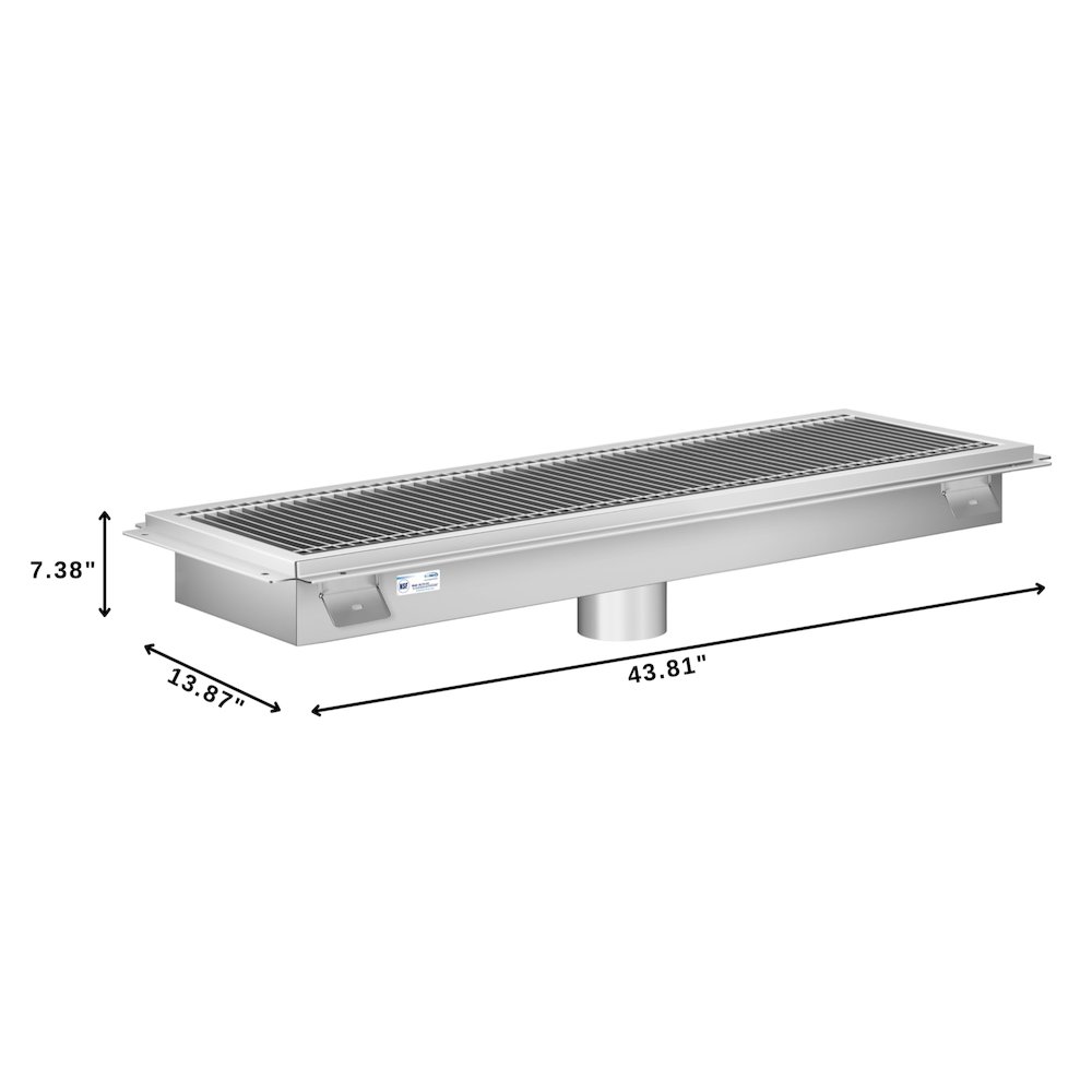 12" x 42" Stainless Steel Floor Trough Drain, 14-Gauge. Picture 1