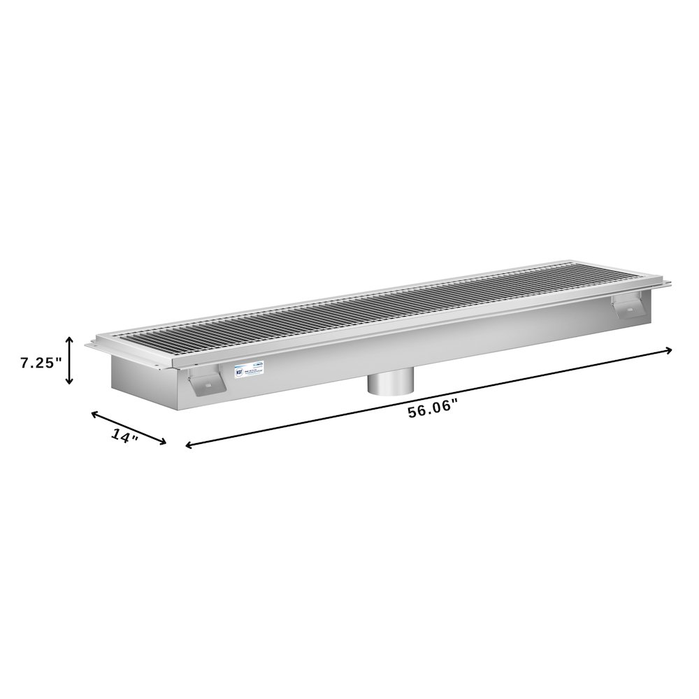 12" x 54" Stainless Steel Floor Trough Drain, 14-Gauge. Picture 1