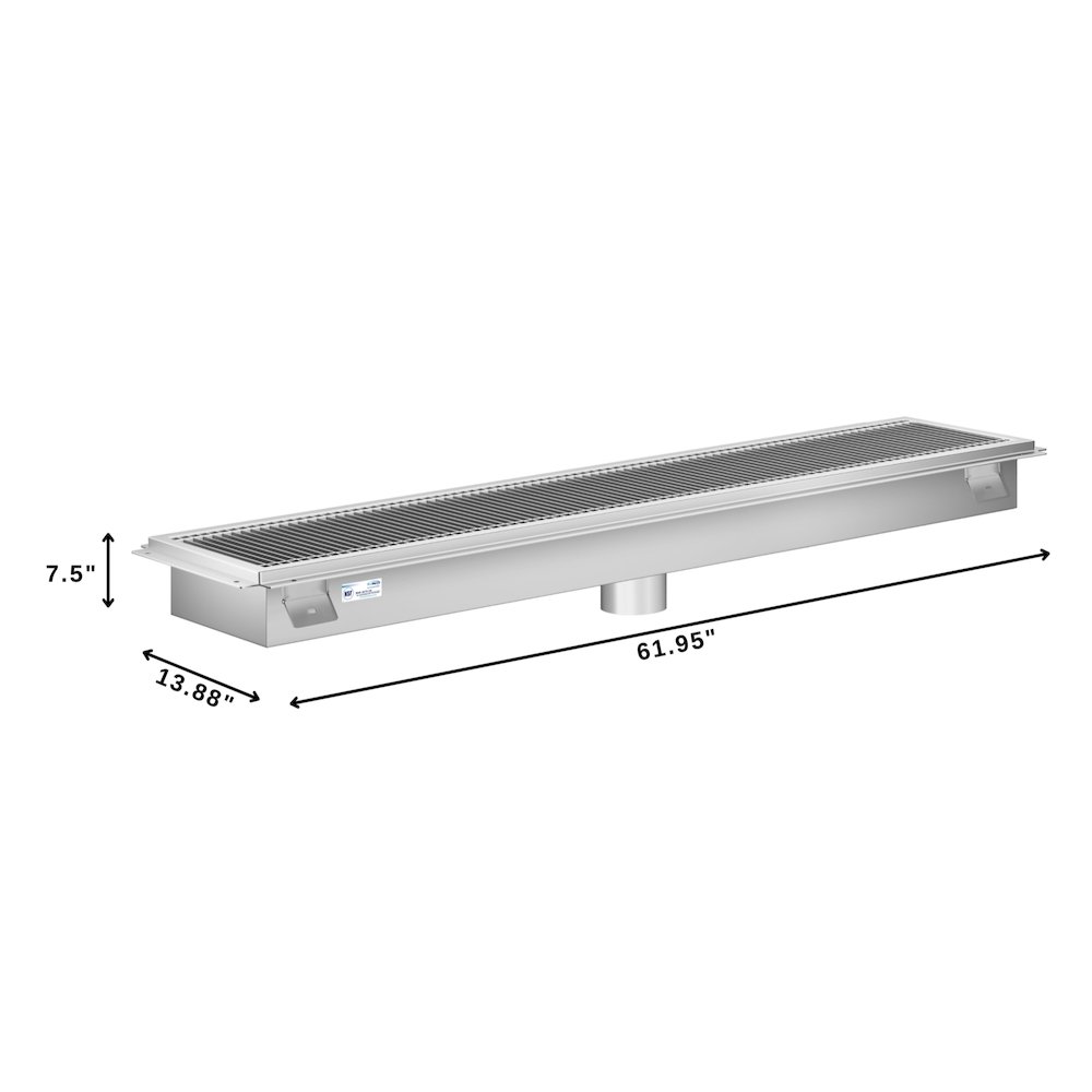 12" x 60" Stainless Steel Floor Trough Drain, 14-Gauge. Picture 1