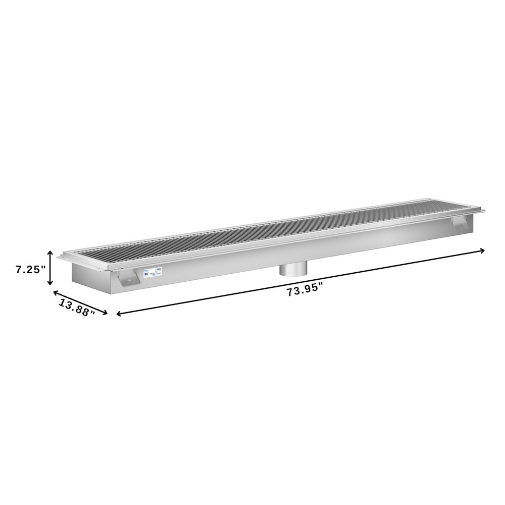 12" x 72" Stainless Steel Floor Trough Drain, 14-Gauge. Picture 1