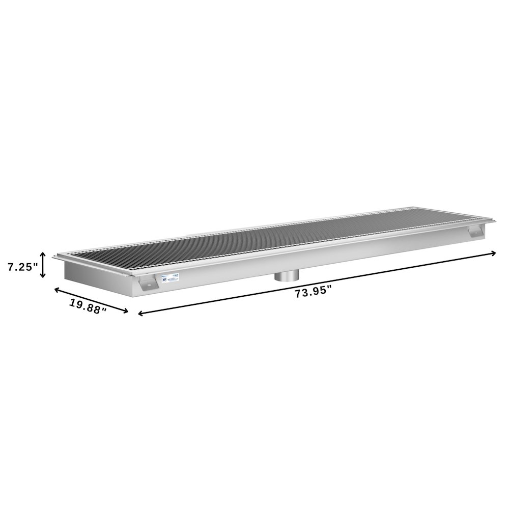 18" x 72" Stainless Steel Floor Trough Drain, 14-Gauge. Picture 1