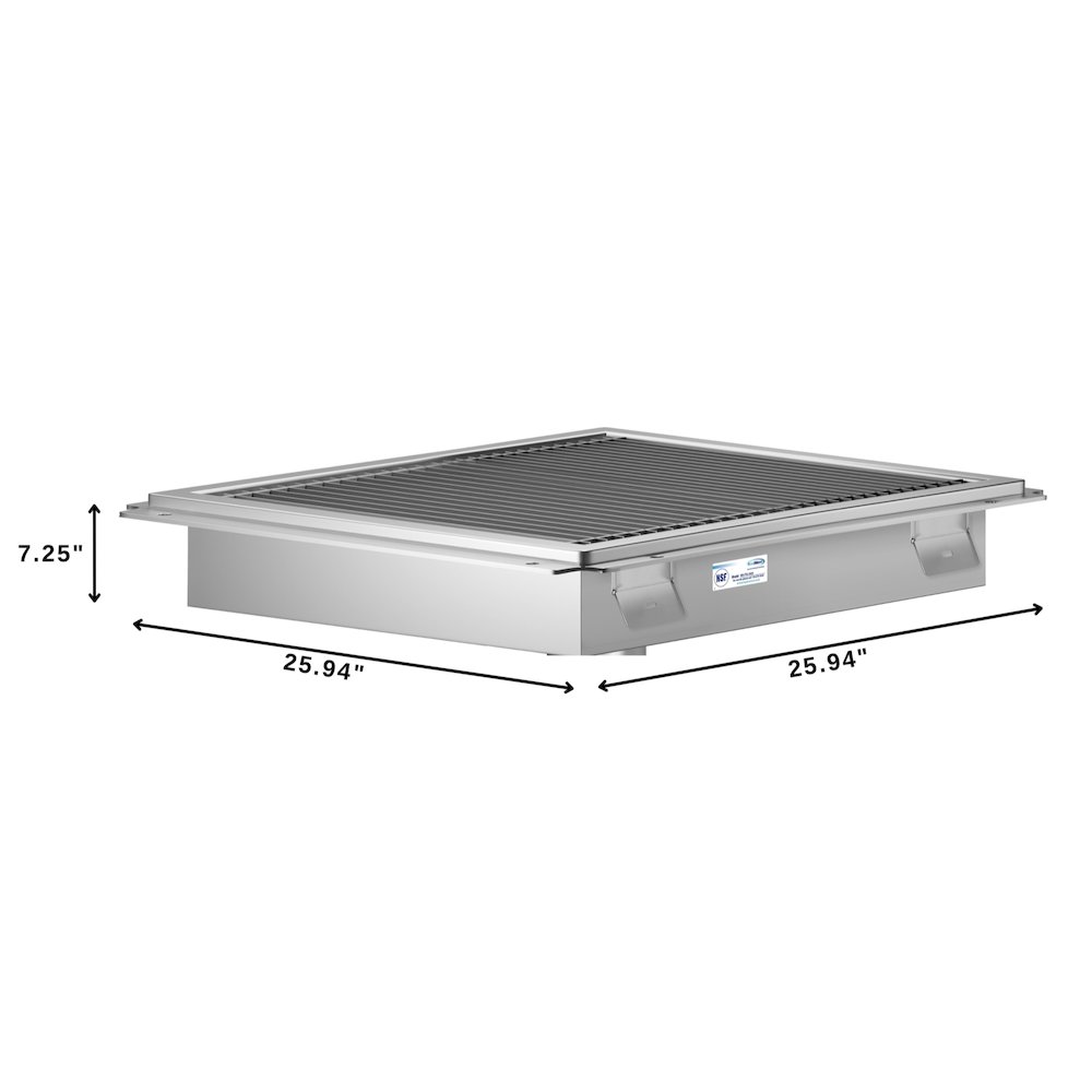 24" x 24" Stainless Steel Floor Trough Drain, 14-Gauge. Picture 1