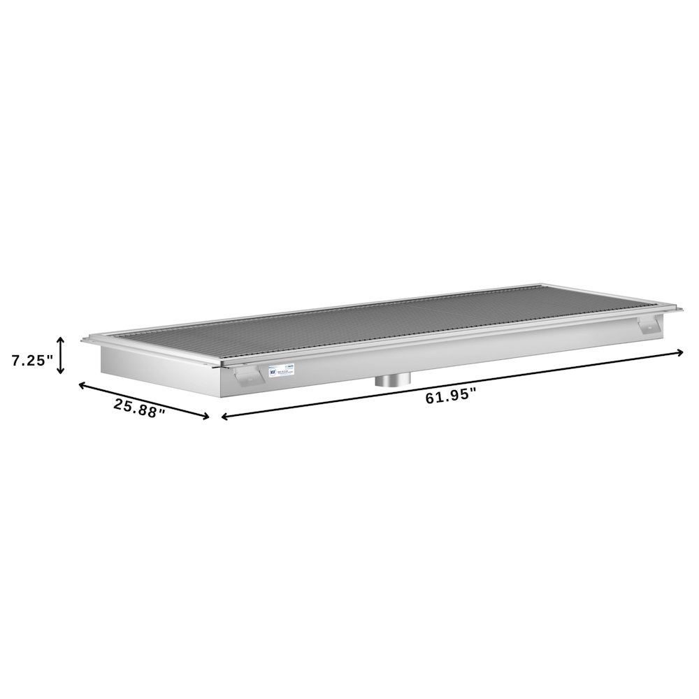 24" x 60" Stainless Steel Floor Trough Drain, 14-Gauge. Picture 1