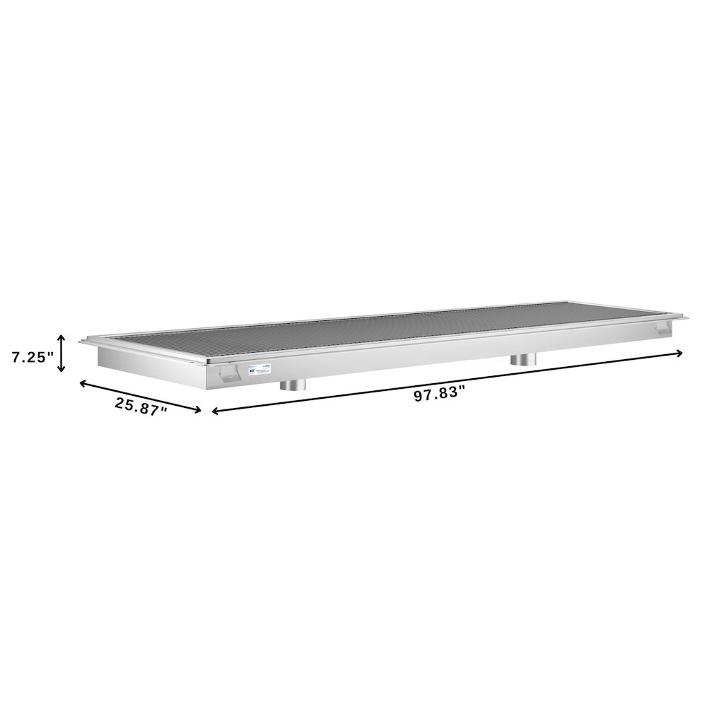 24" x 96" Stainless Steel Floor Trough Drain, 14-Gauge. Picture 1