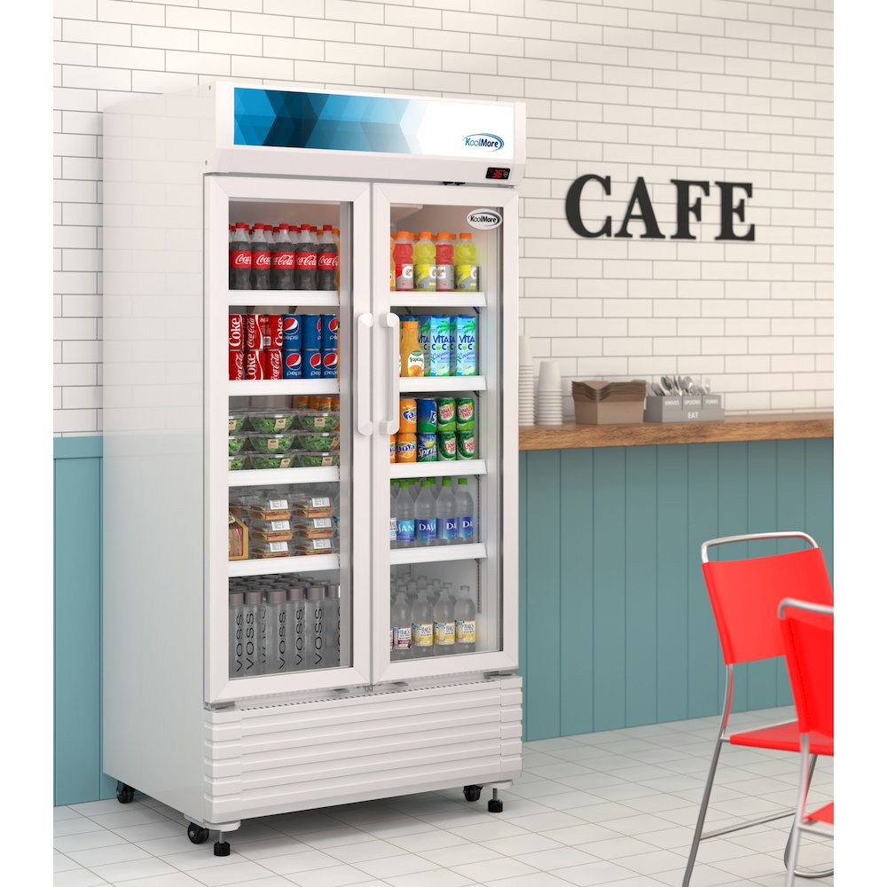 39 in. Commercial 2-Glass Door Merchandiser Refrigerator, 21.9 cu. ft. in White. Picture 5