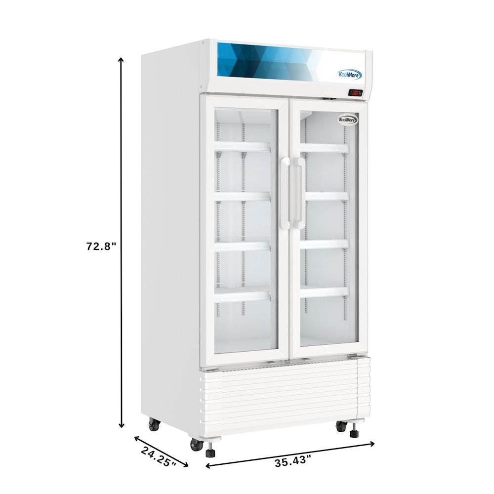 35 in. Commercial 2-Glass Door Merchandiser Refrigerator, 16.5 cu. ft. in White. Picture 2