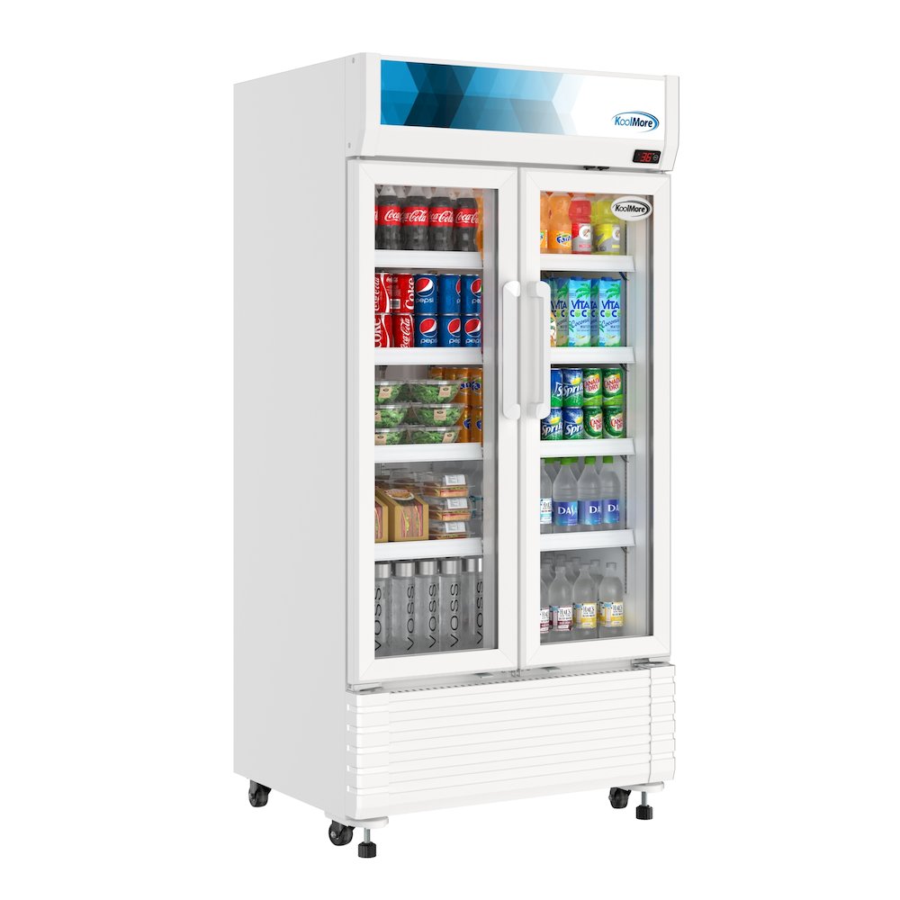 35 in. Commercial 2-Glass Door Merchandiser Refrigerator, 16.5 cu. ft. in White. Picture 1