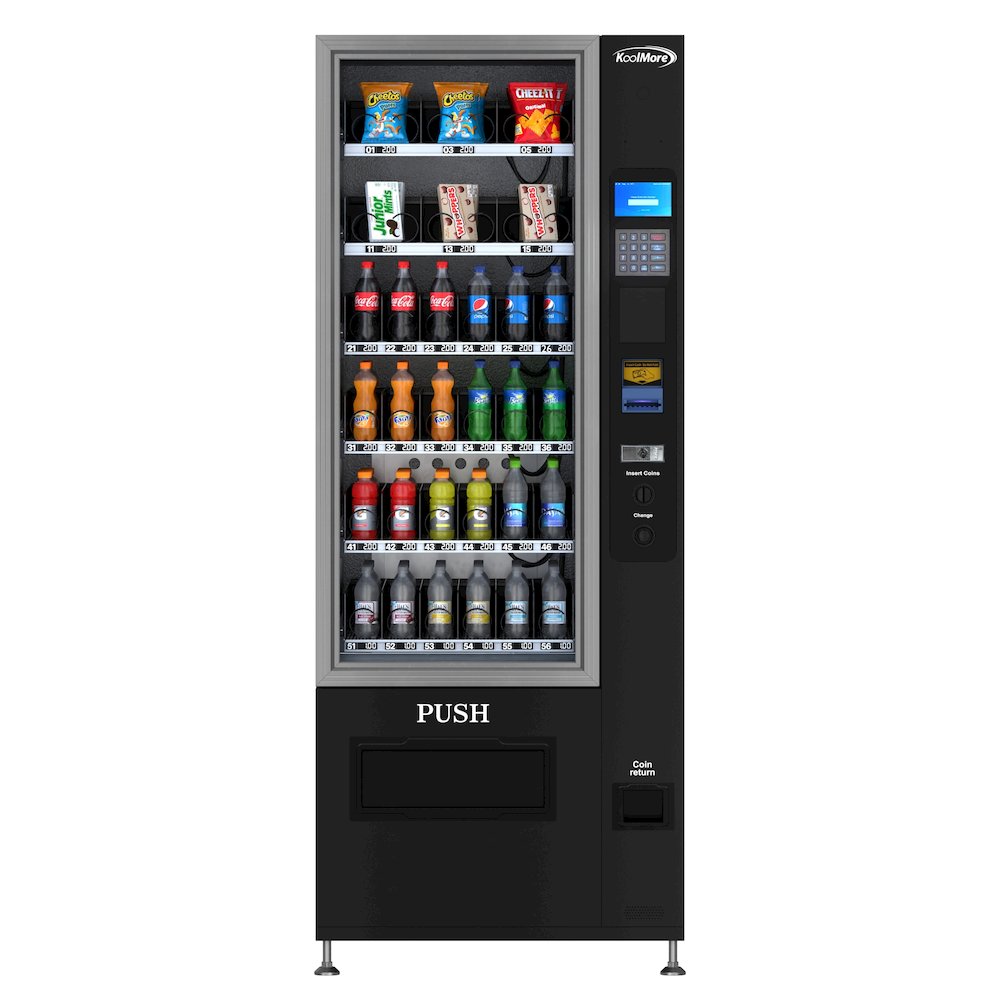 Refrigerated Vending Machine with 36 Slots and Bill acceptor in Black. Picture 1