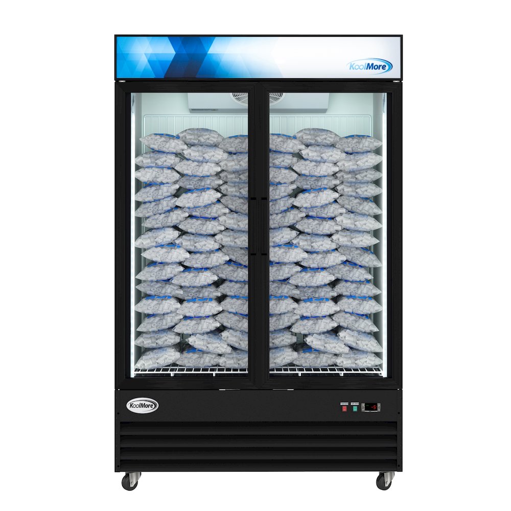 53 in. 42 cu. ft. Indoor Two Glass-Door Ice Merchandiser Freezer in Black. Picture 3