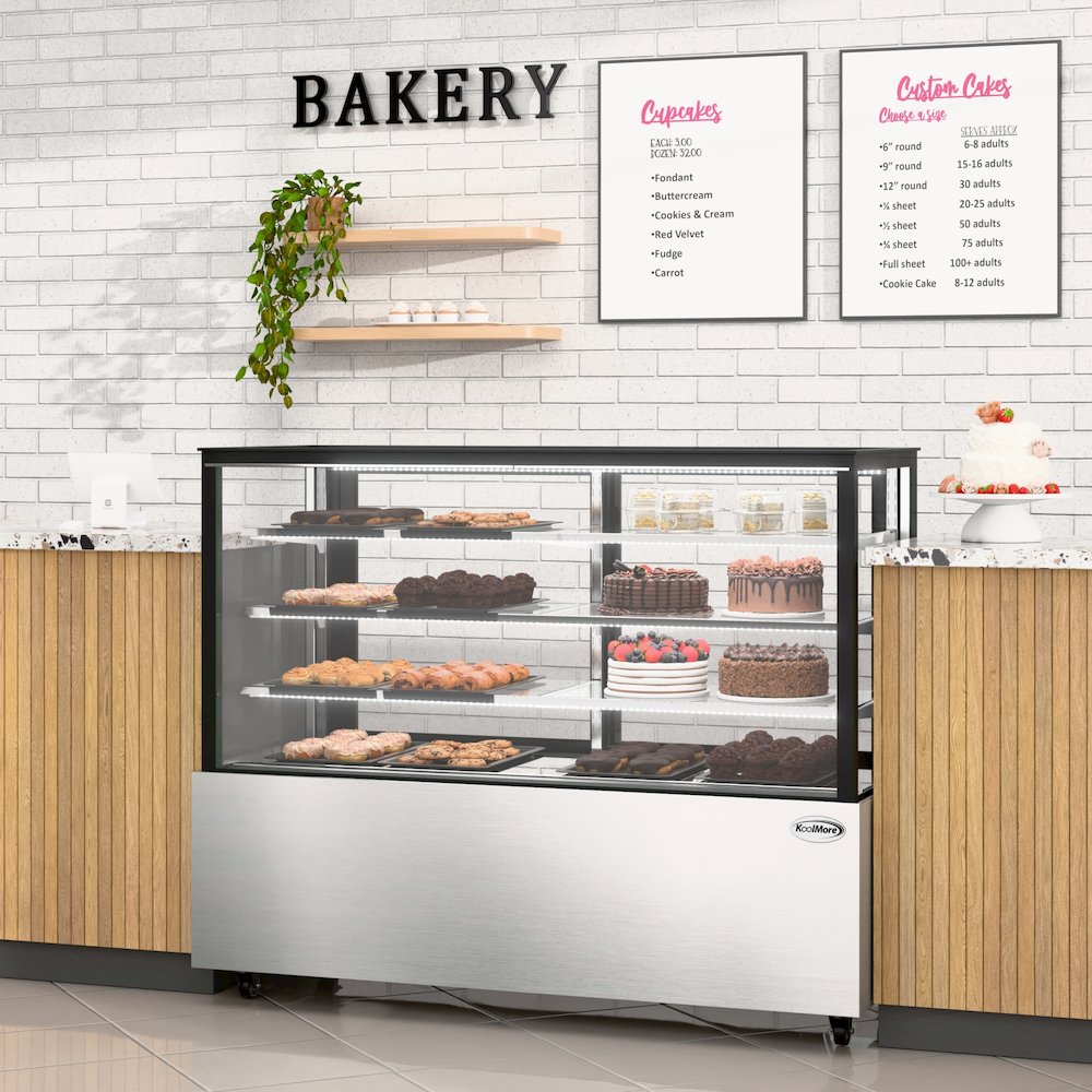 71 in. Refrigerated Bakery Display Case for Cakes, Stainless Steel Frame. Picture 5