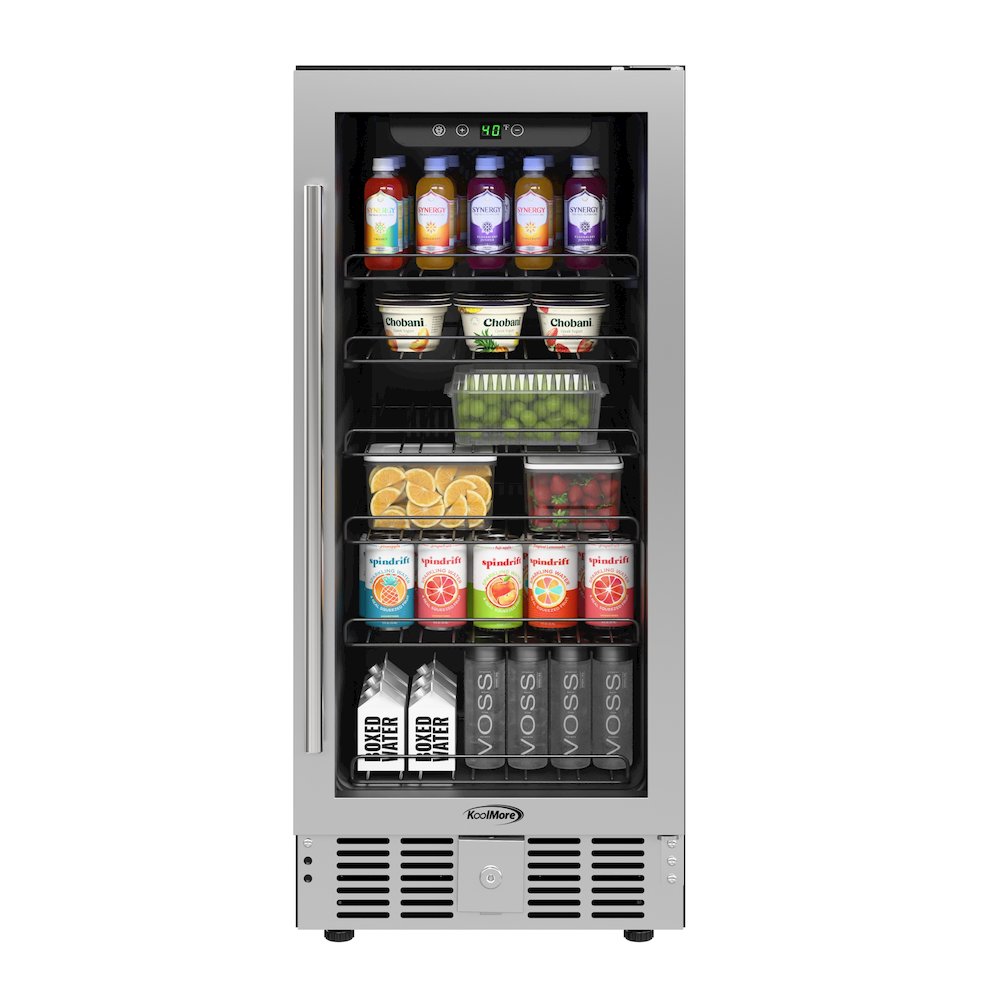 15 in Small Stainless Steel Glass-Door Built-In Refrigerator and Beverage Cooler. Picture 3