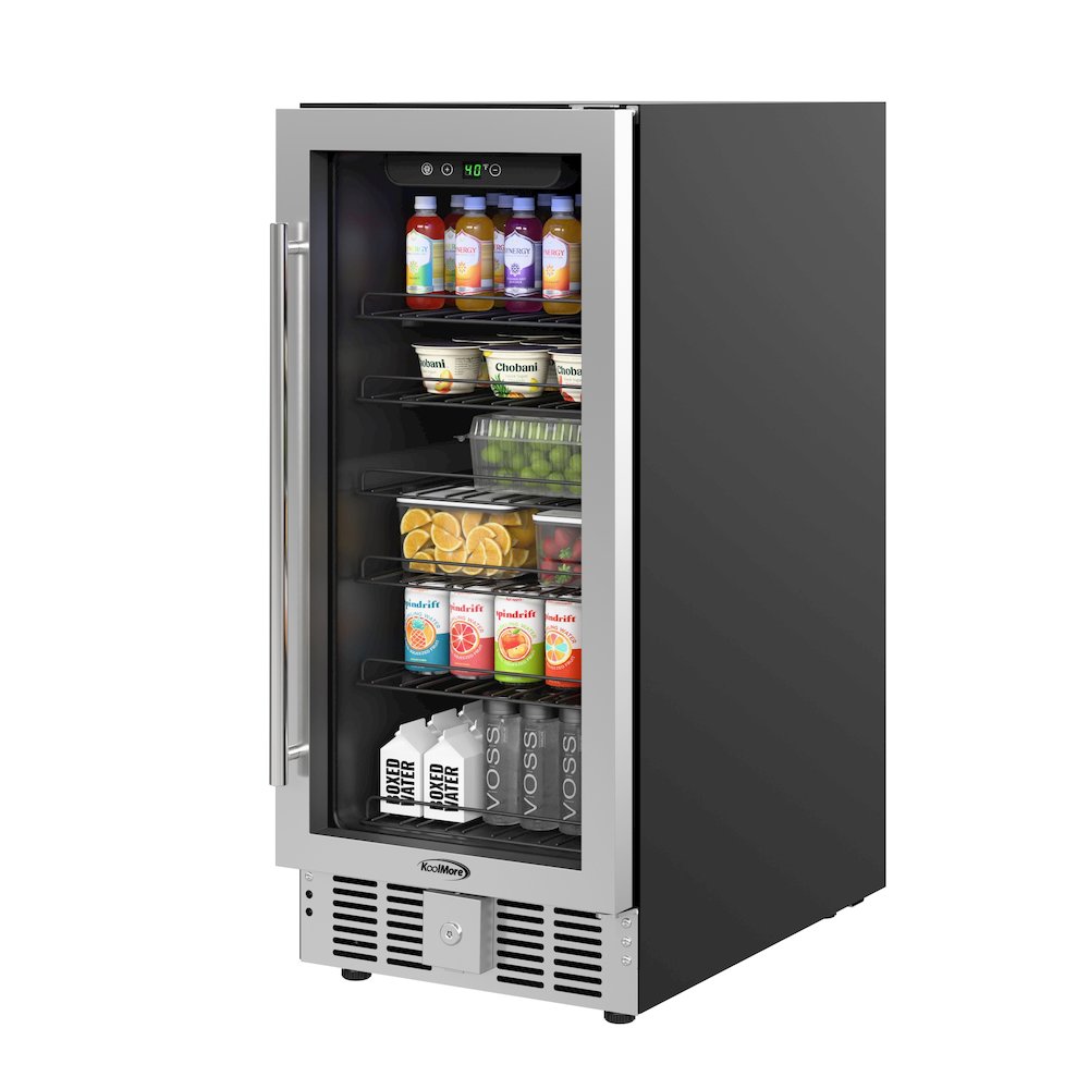 15 in Small Stainless Steel Glass-Door Built-In Refrigerator and Beverage Cooler. Picture 1