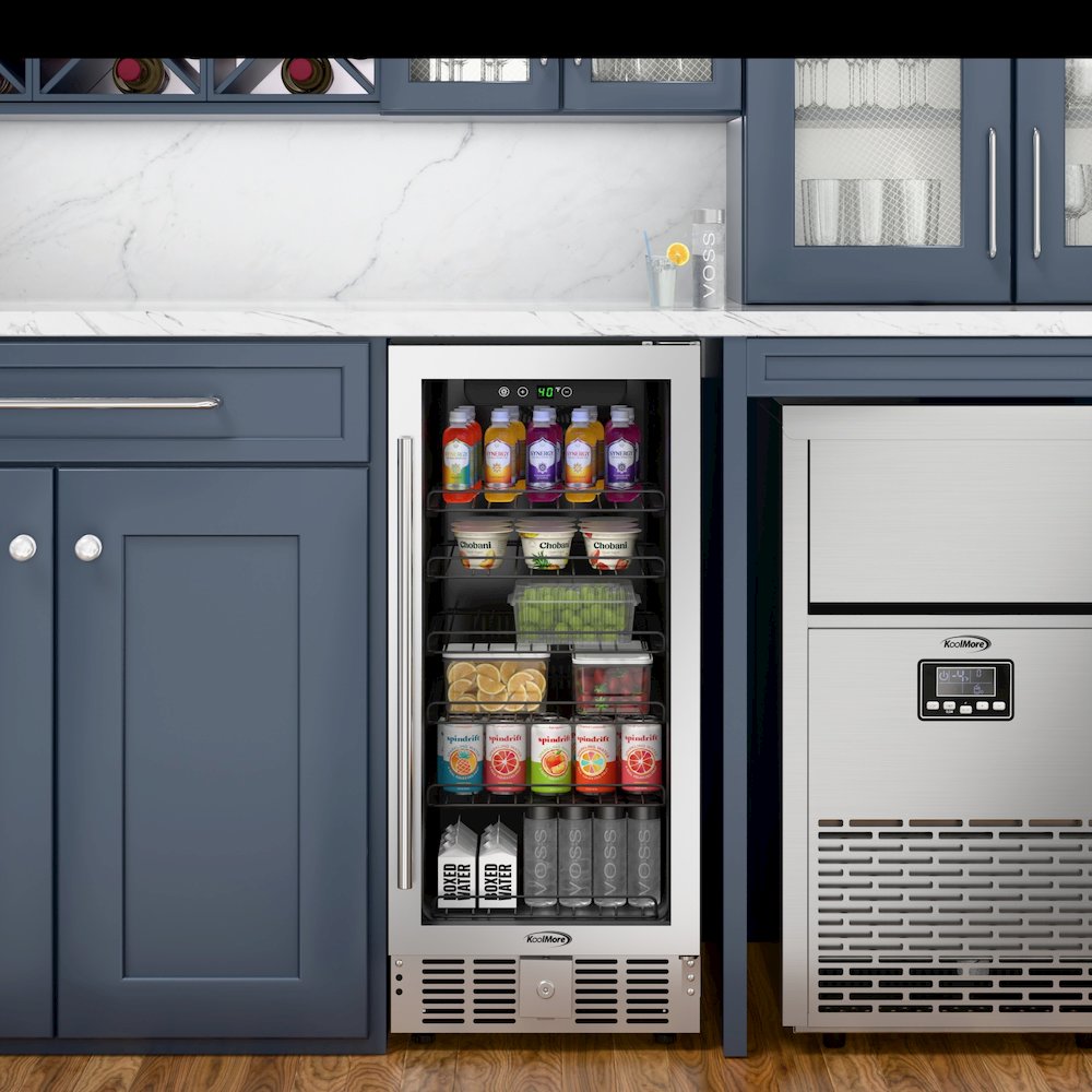 15 in Small Stainless Steel Glass-Door Built-In Refrigerator and Beverage Cooler. Picture 4