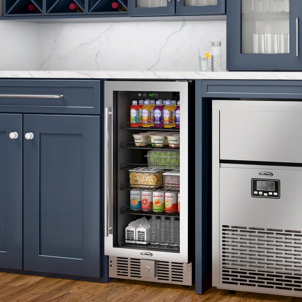 15 in Small Stainless Steel Glass-Door Built-In Refrigerator and Beverage Cooler. Picture 5