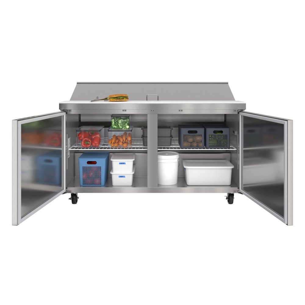 60" 2 Door Refrigerated Salad and Sandwich Prep Table, 16 Pan Capacity. Picture 1