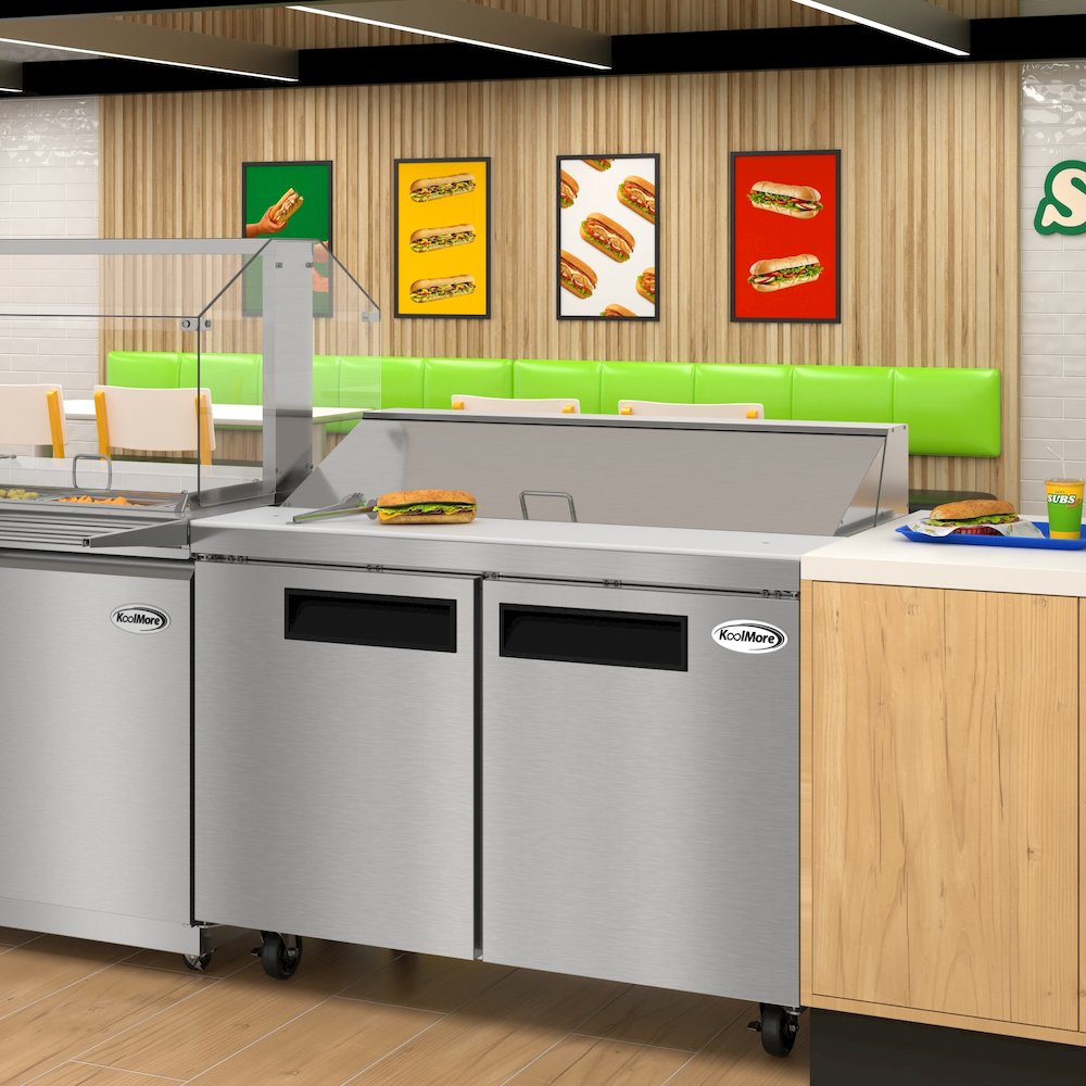 46" 2 Door Refrigeratd Salad and Sandwich Prep Table, 12 Pan Capacity. Picture 4