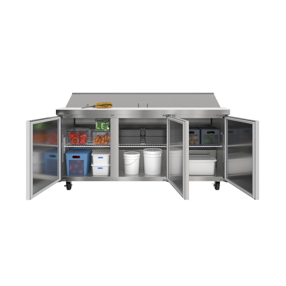 70" 3 Door Refrigerated Salad and Sandwich Prep Table, 18 Pan Capacity. Picture 1