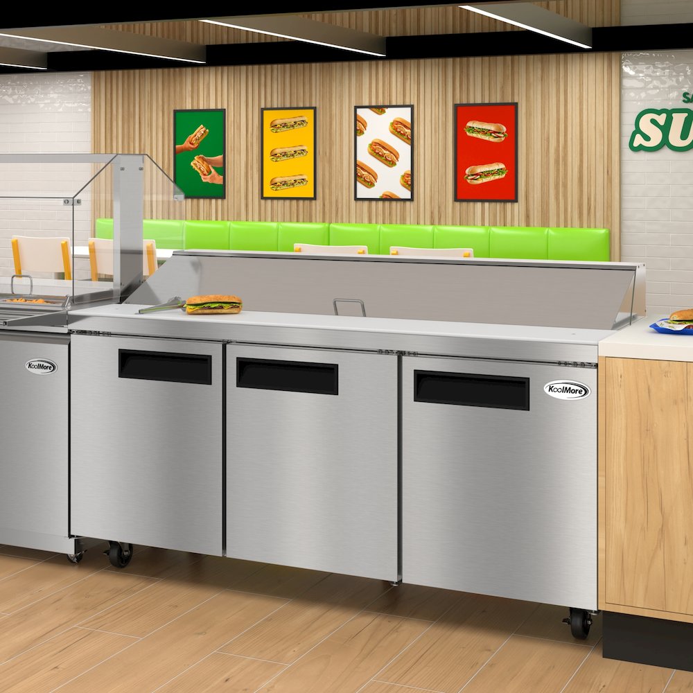 70" 3 Door Refrigerated Salad and Sandwich Prep Table, 18 Pan Capacity. Picture 4