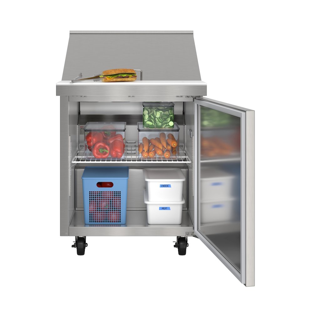 27" 1Door Refrigerated Mega Salad and Sandwich Prep Table, 12 Pan Capacity. Picture 1