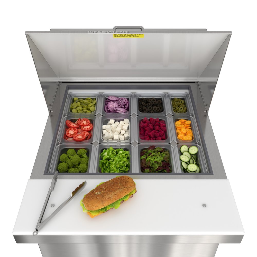 27" 1Door Refrigerated Mega Salad and Sandwich Prep Table, 12 Pan Capacity. Picture 3