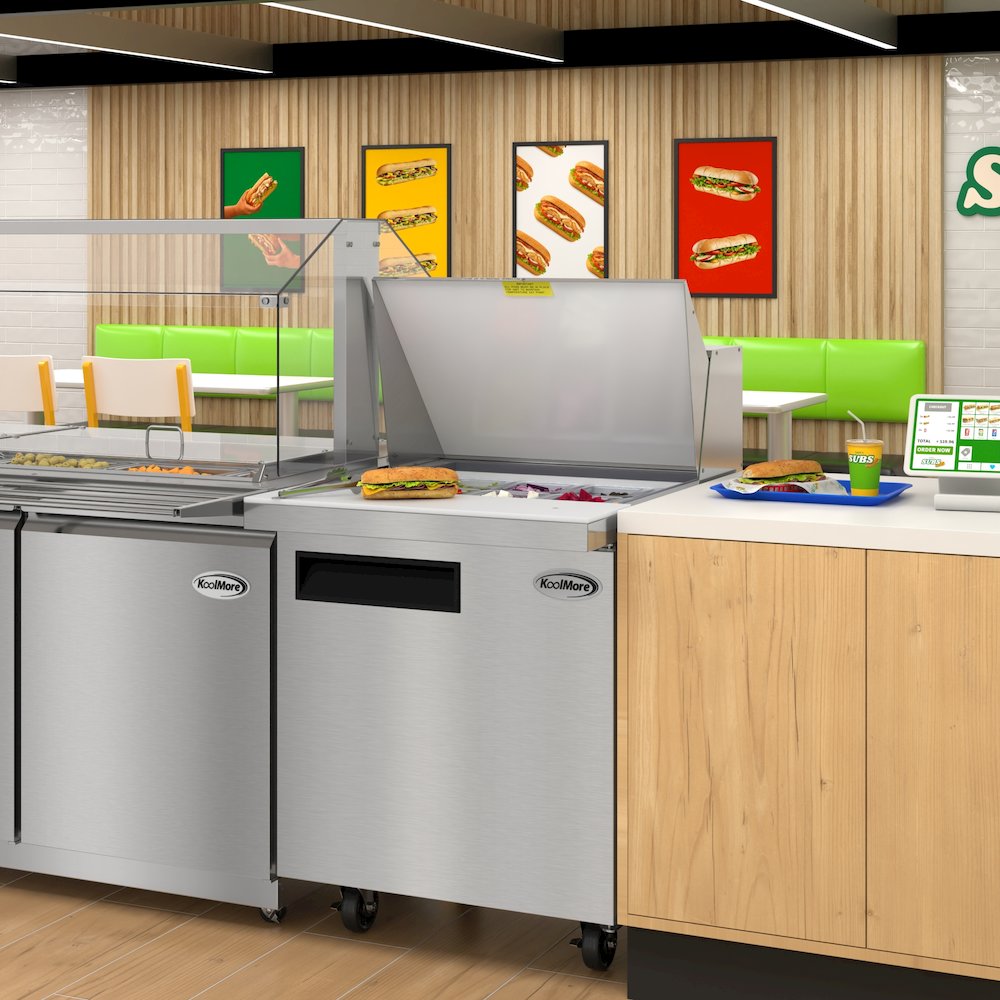 27" 1Door Refrigerated Mega Salad and Sandwich Prep Table, 12 Pan Capacity. Picture 4