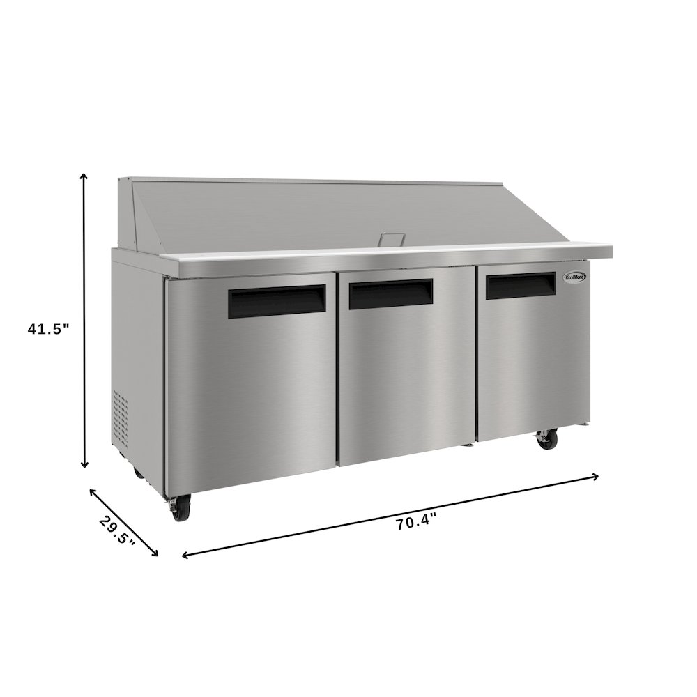 70" 3 Door Refrigerated Mega Salad and Sandwich Prep Table, 30 Pan Capacity. Picture 2