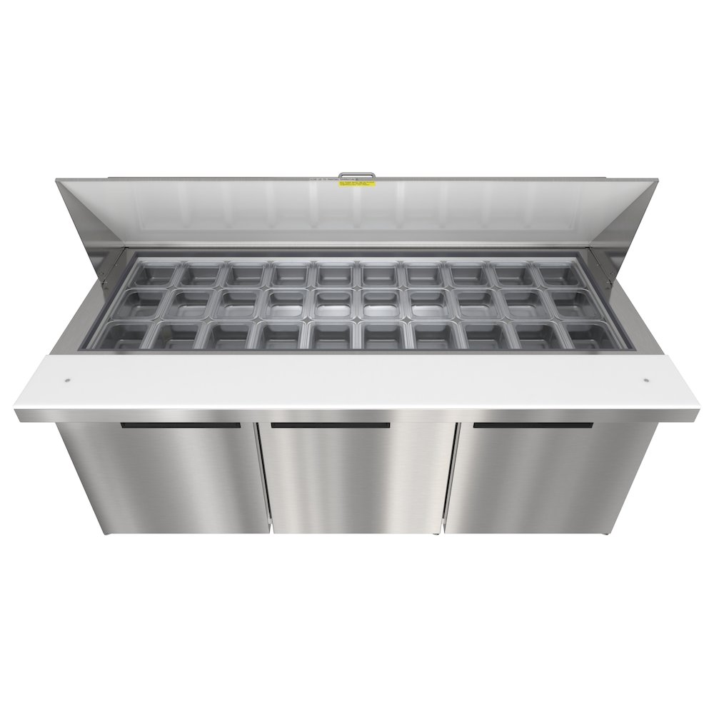70" 3 Door Refrigerated Mega Salad and Sandwich Prep Table, 30 Pan Capacity. Picture 5