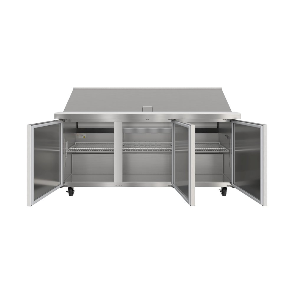 70" 3 Door Refrigerated Mega Salad and Sandwich Prep Table, 30 Pan Capacity. Picture 6