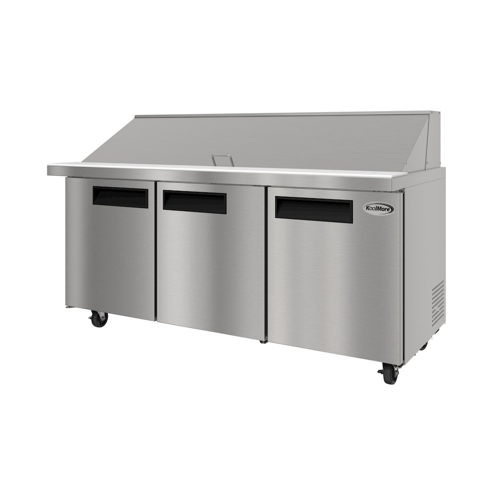 70" 3 Door Refrigerated Mega Salad and Sandwich Prep Table, 30 Pan Capacity. Picture 7
