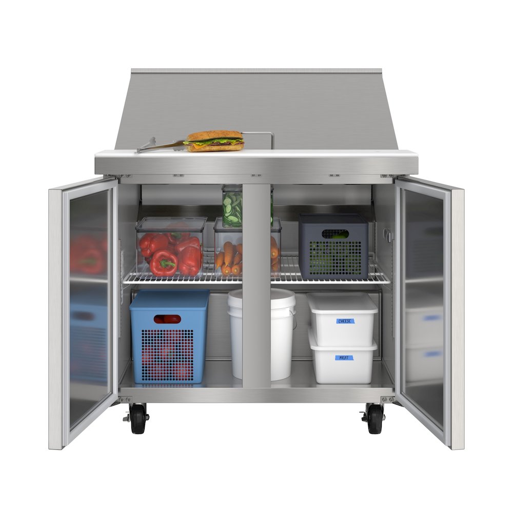 36" 2 Door Refrigerated Mega Salad and Sandwich Prep Table, 15 Pan Capacity. Picture 1