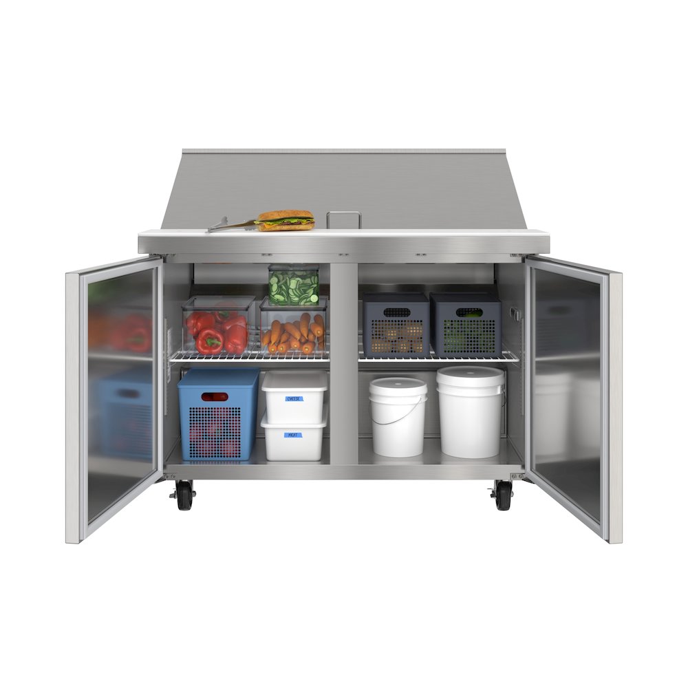 46" 2 Door Refrigerated Mega Salad and Sandwich Prep Table, 18 Pan Capacity. Picture 1