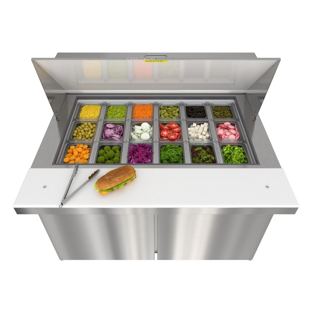 46" 2 Door Refrigerated Mega Salad and Sandwich Prep Table, 18 Pan Capacity. Picture 3