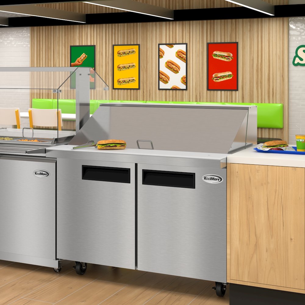 46" 2 Door Refrigerated Mega Salad and Sandwich Prep Table, 18 Pan Capacity. Picture 4