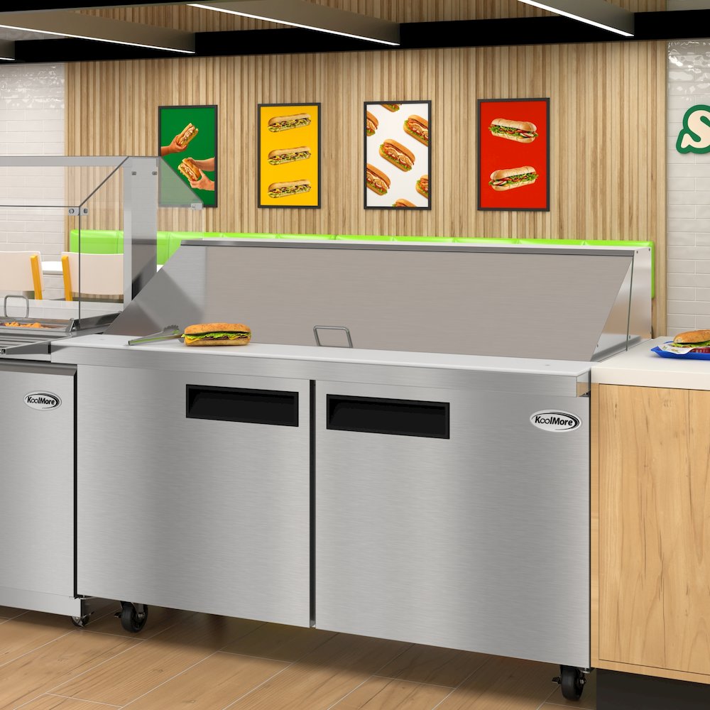 60" 2 Door Refrigerated Mega Salad and Sandwich Prep Table, 27 Pan Capacity. Picture 4