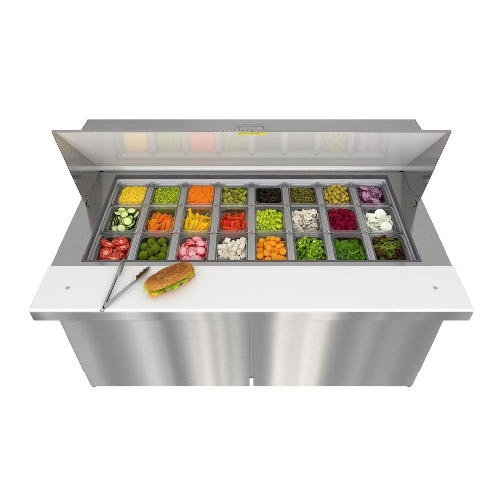 60" 2 Door Refrigerated Mega Salad and Sandwich Prep Table, 27 Pan Capacity. Picture 3