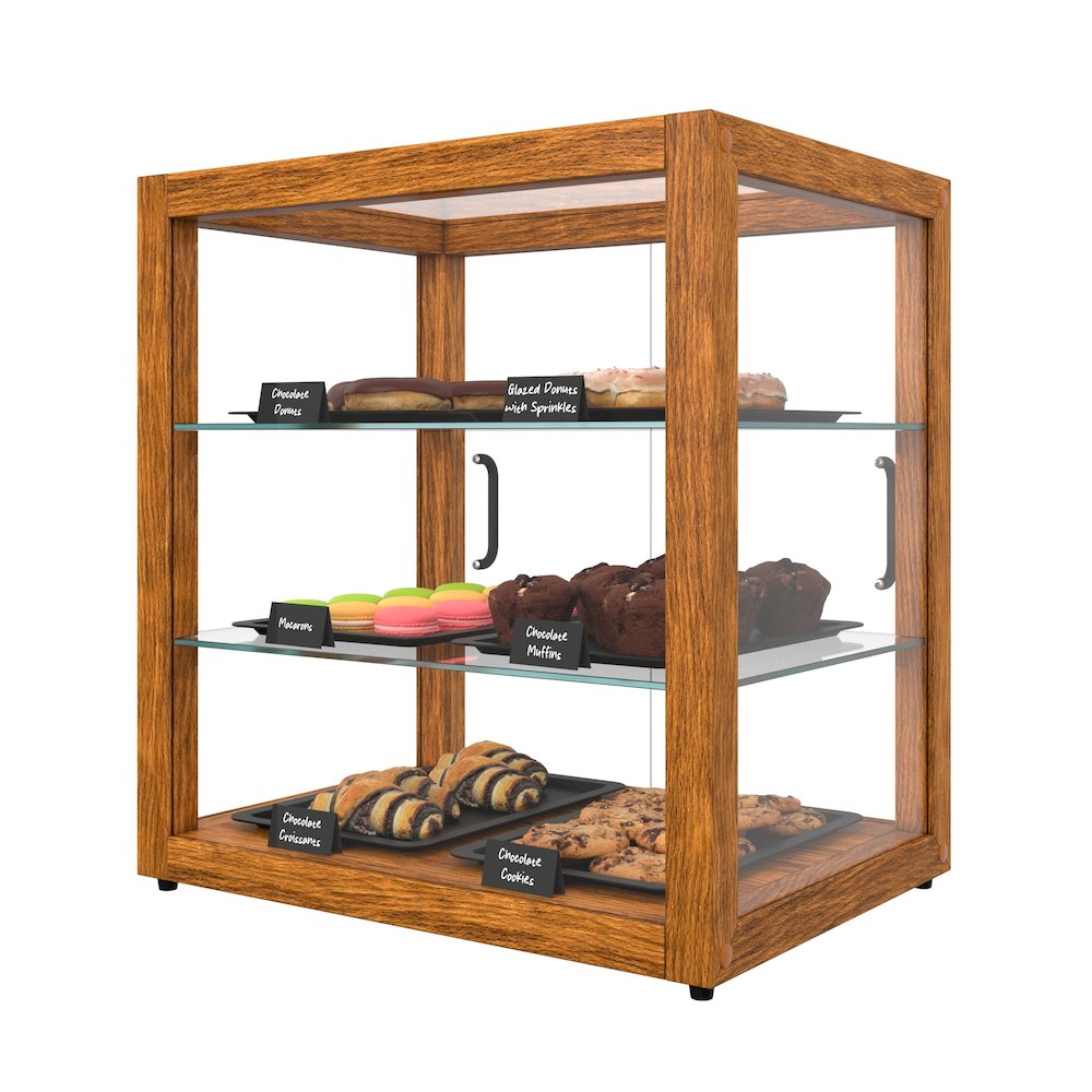 20 In. 3-Tier Artisan Light Wooden Bakery Square Display case, 2.5 cu. ft.. Picture 6