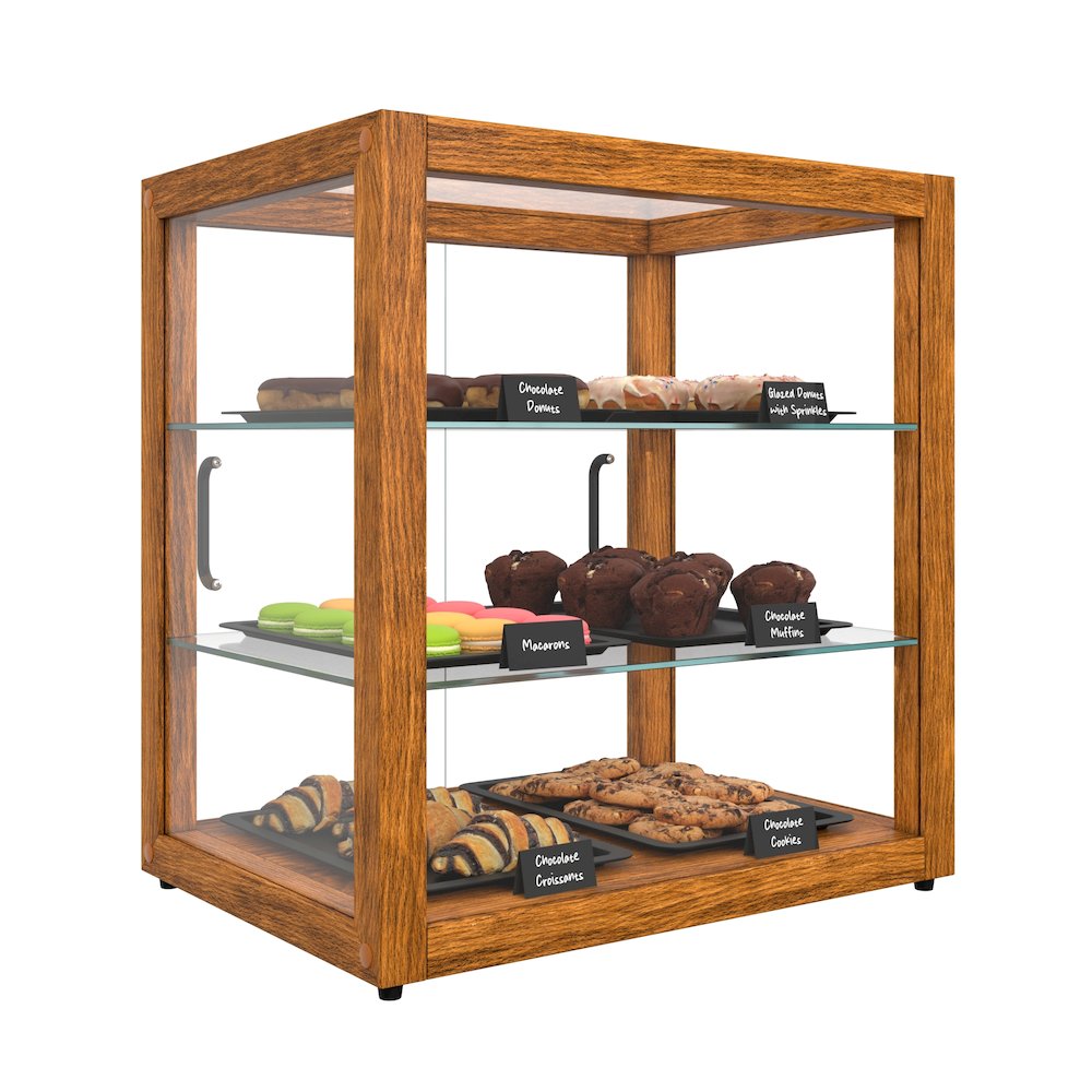 20 In. 3-Tier Artisan Light Wooden Bakery Square Display case, 2.5 cu. ft.. Picture 5
