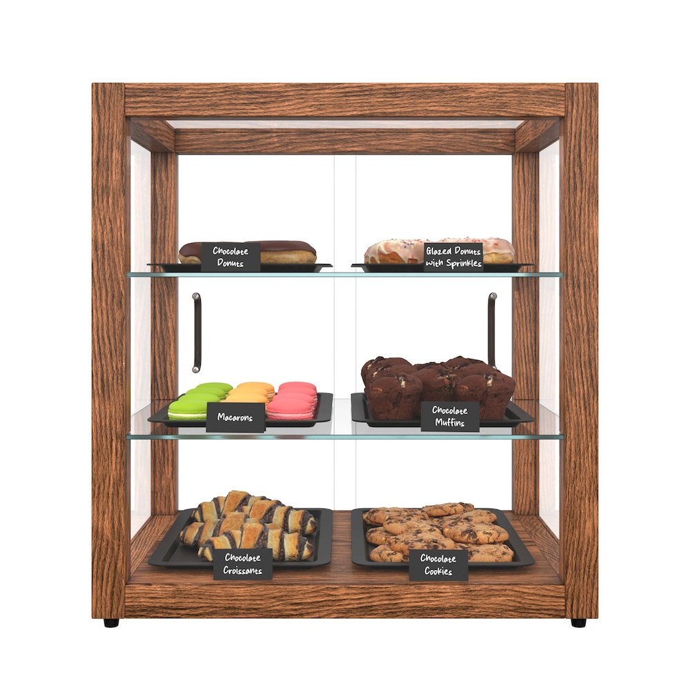 20 In. 3-Tier Artisan Dark Wooden Bakery Square Display case, 2.5 cu. ft.. Picture 2