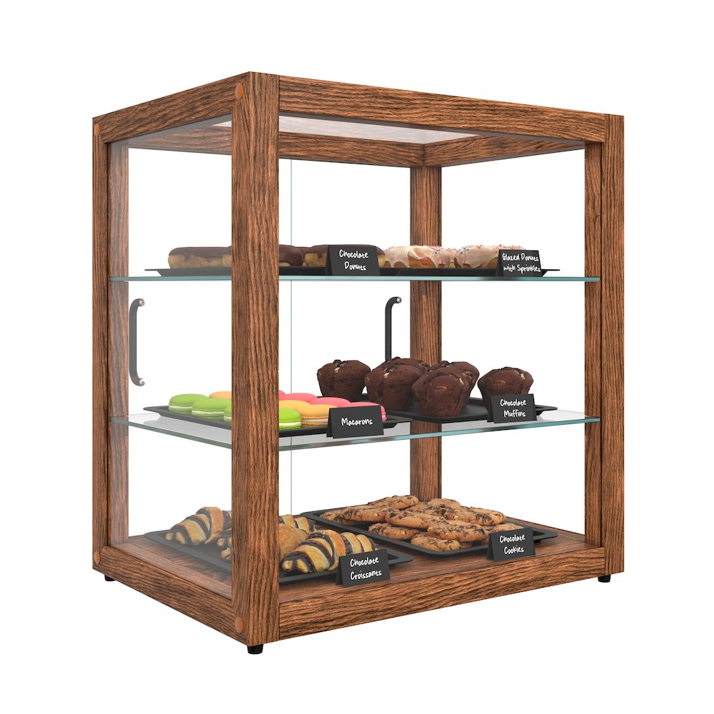 20 In. 3-Tier Artisan Dark Wooden Bakery Square Display case, 2.5 cu. ft.. Picture 5