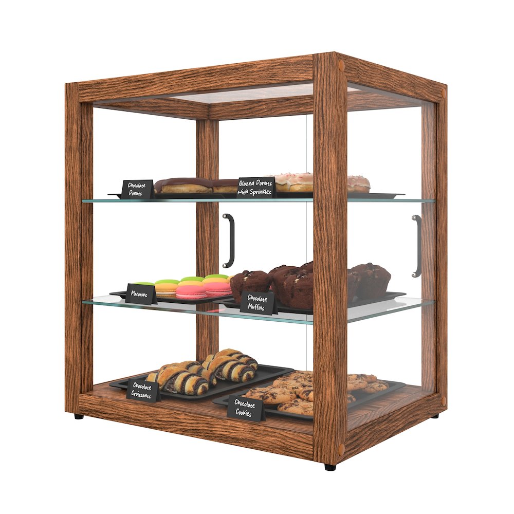 20 In. 3-Tier Artisan Dark Wooden Bakery Square Display case, 2.5 cu. ft.. Picture 6