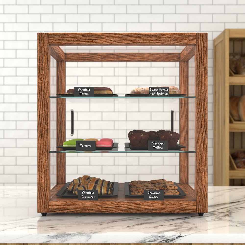 20 In. 3-Tier Artisan Dark Wooden Bakery Square Display case, 2.5 cu. ft.. Picture 3