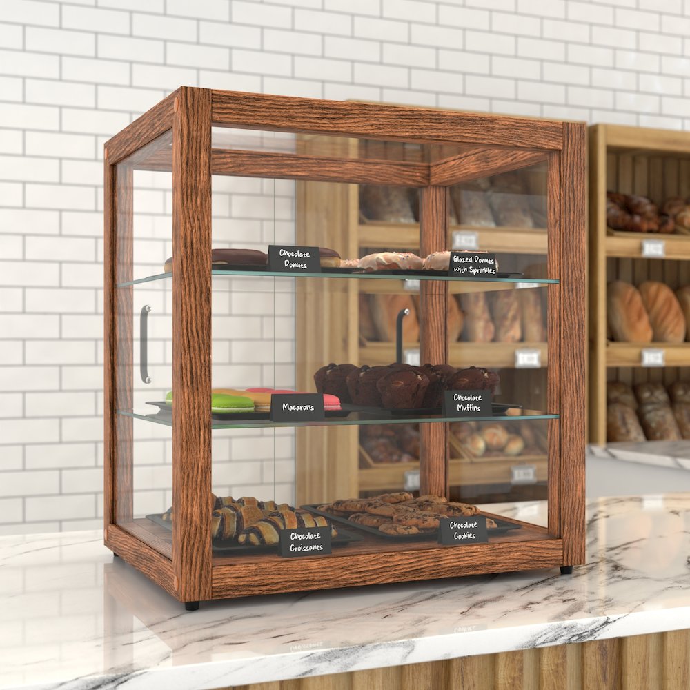 20 In. 3-Tier Artisan Dark Wooden Bakery Square Display case, 2.5 cu. ft.. Picture 4