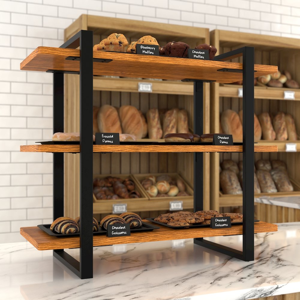 28 In. 3-Tier Supermarket Wooden Display Rack. Picture 4