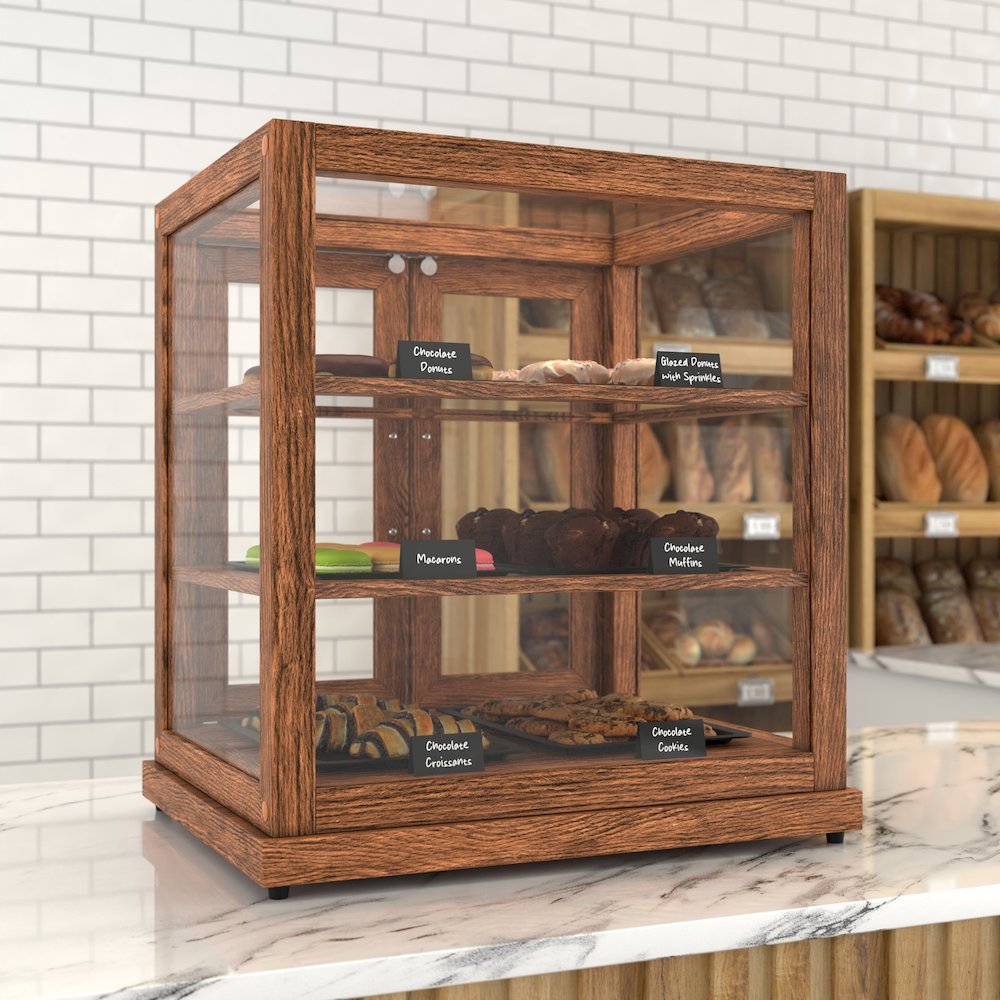 25 In. Artisan Wooden Bakery Display Upright Case 4 Cu ft, Dark color. Picture 4