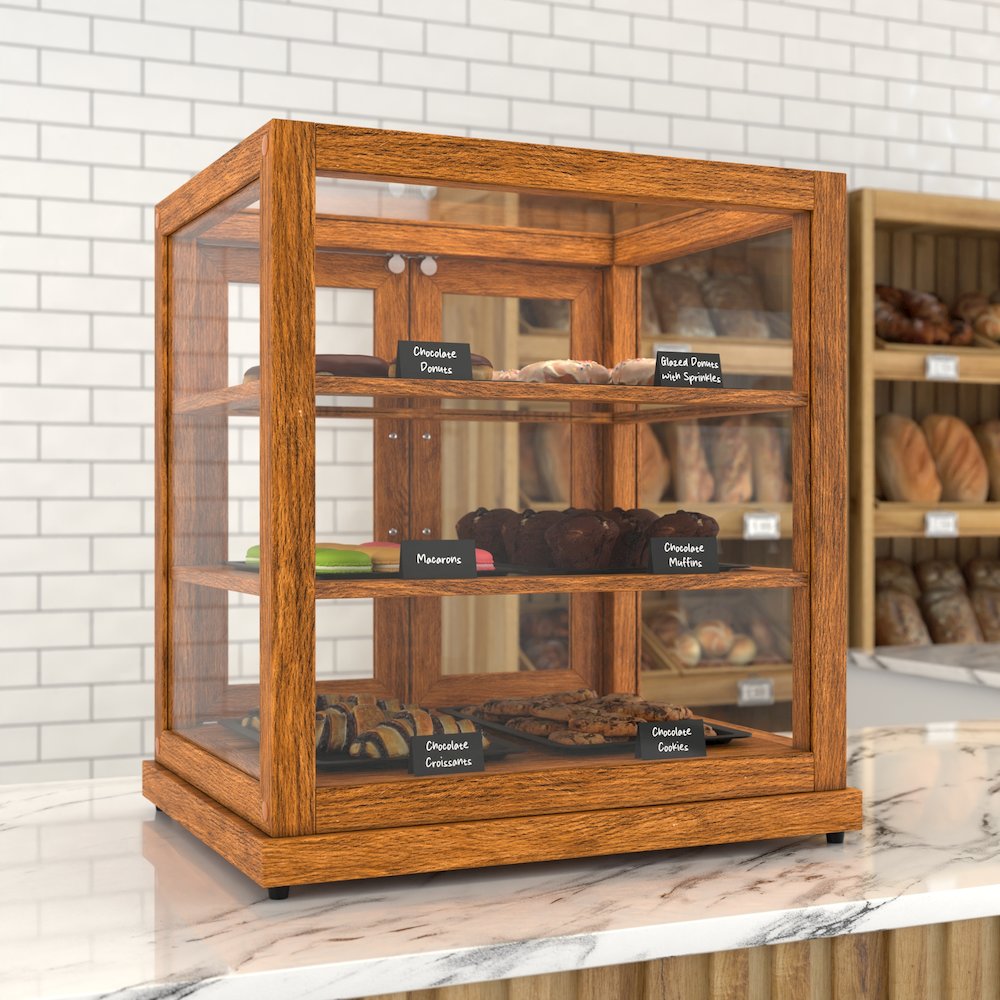 25 In. Artisan Wooden Bakery Display Upright Case 4 Cu ft, light color. Picture 4