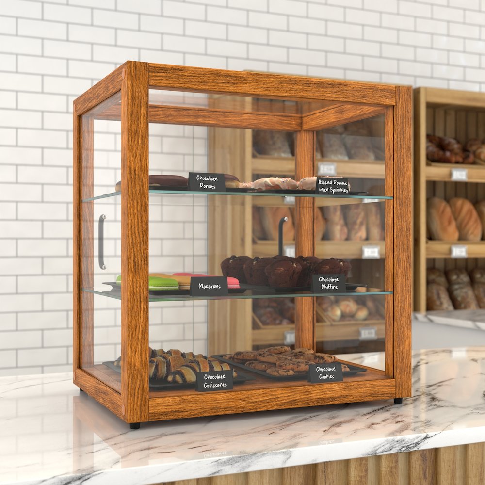 20 In. 3-Tier Artisan Light Wooden Bakery Square Display case, 2.5 cu. ft.. Picture 4